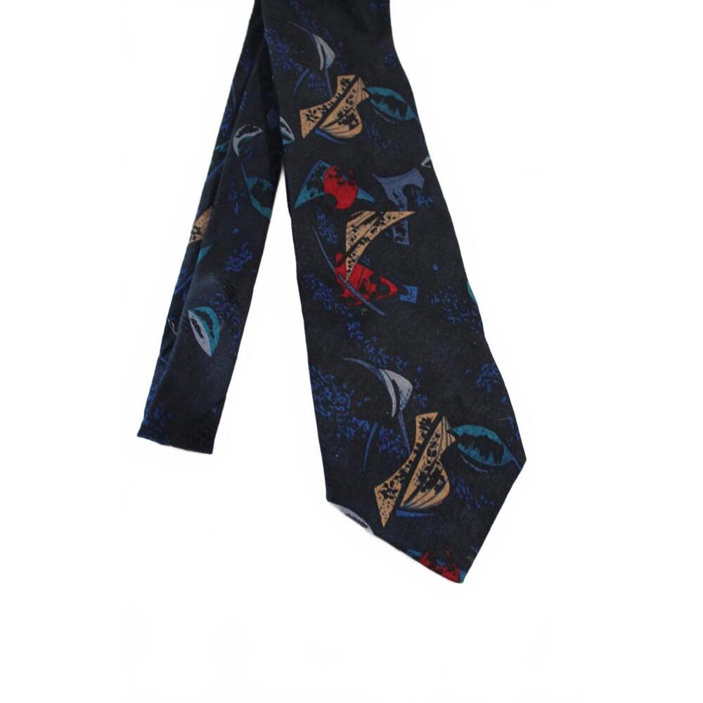 Vintage ITALIANISSIMO 3.75 X 57 Inch Silk Necktie, Navy Blue Abstract Design